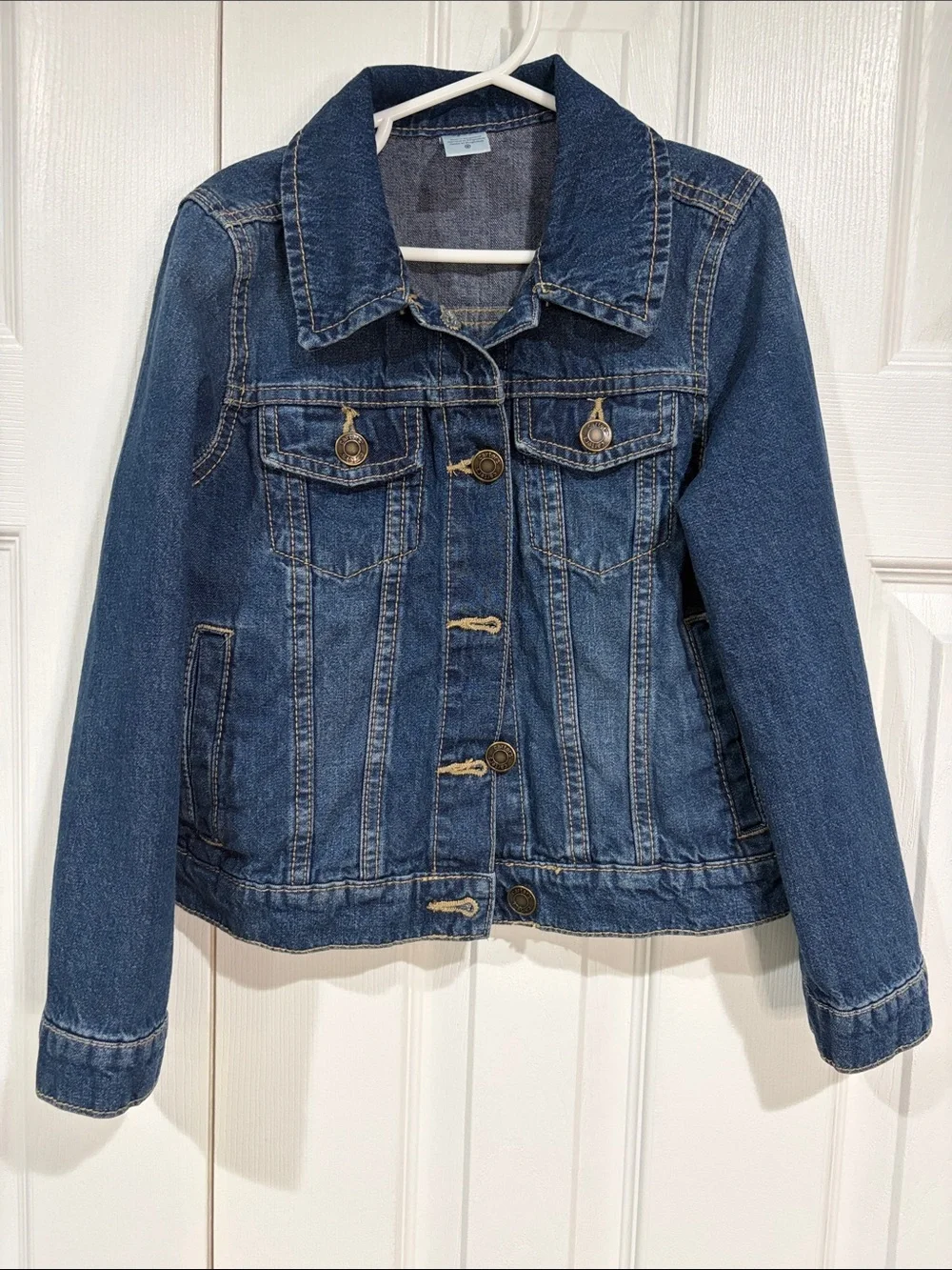 Girls' size 7 Dark Blue Denim Jacket with Button Front from Carter's